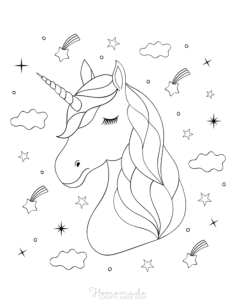 Unicorn Head Braided Mane Shooting Stars Unicorn Coloring Pdf, Free Vectors File